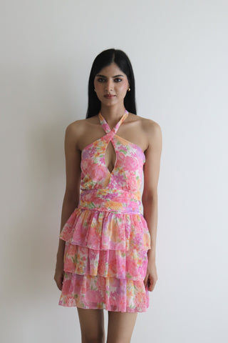 Pink Floral Tiered Dress