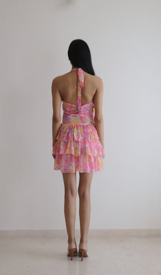 Pink Floral Tiered Dress