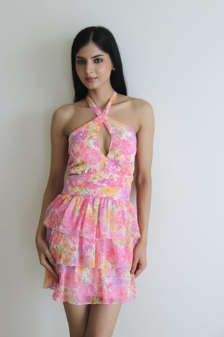 Pink Floral Tiered Dress
