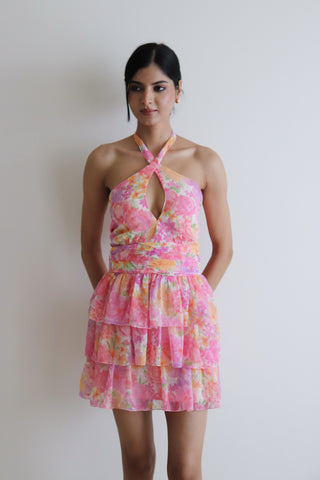 Pink Floral Tiered Dress