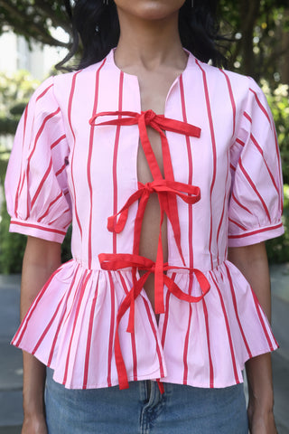 PINK AND RED STRIPE TIE SHIRT