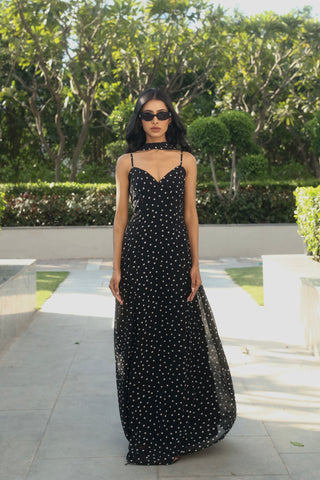 POLKA MAXI DRESS WITH SCARF