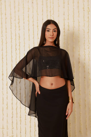 SHEER BLACK FLOWY CAPE