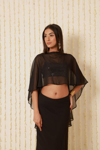 SHEER BLACK FLOWY CAPE