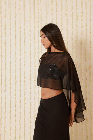 SHEER BLACK FLOWY CAPE