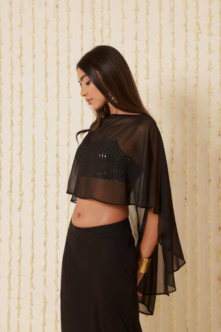SHEER BLACK FLOWY CAPE