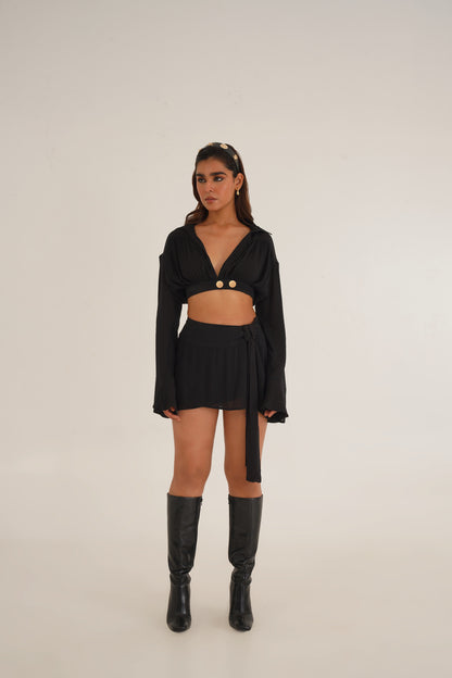 BLACK CRINKLED SKIRT