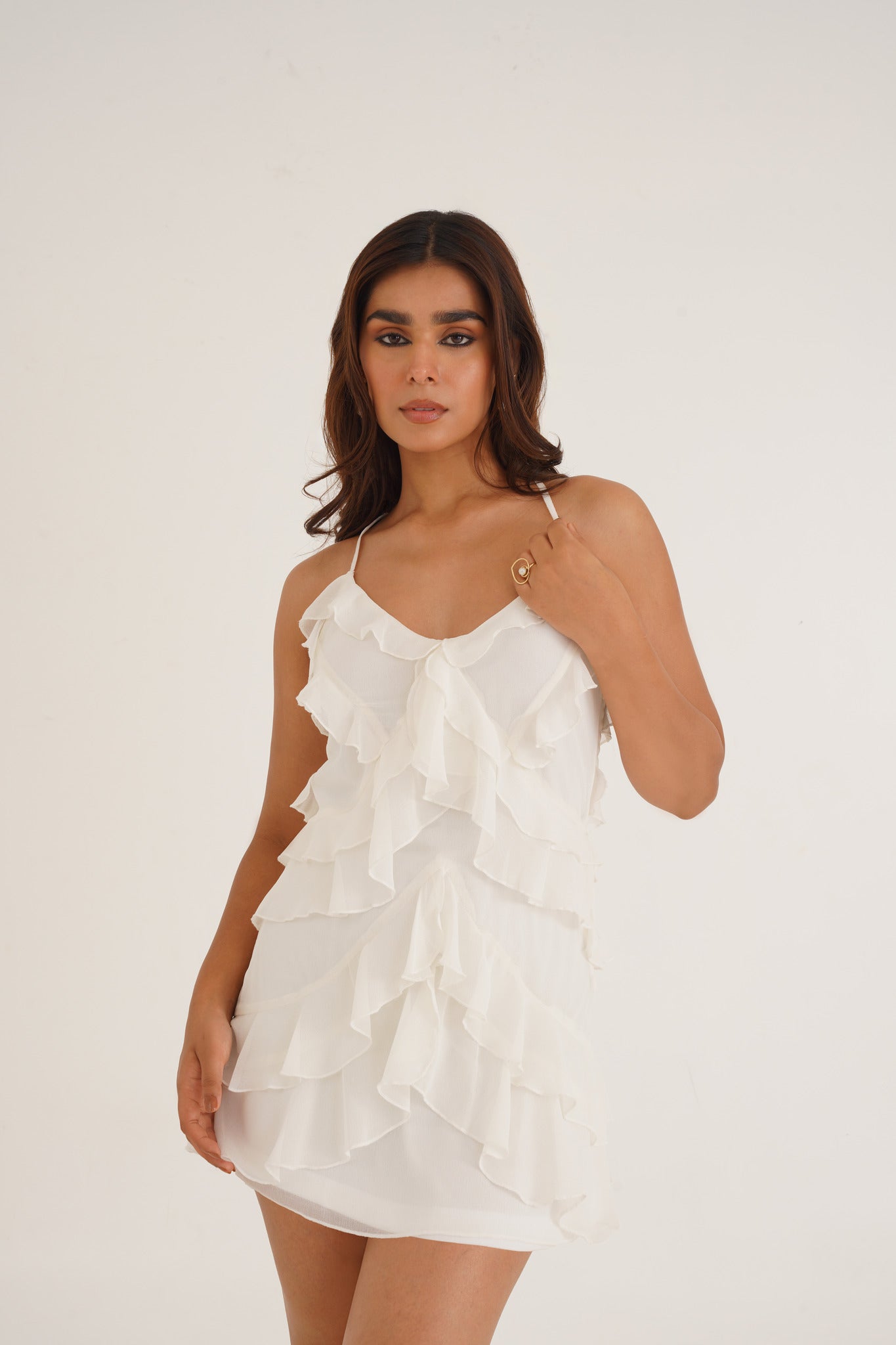 WHITE RUFFLE DRESS