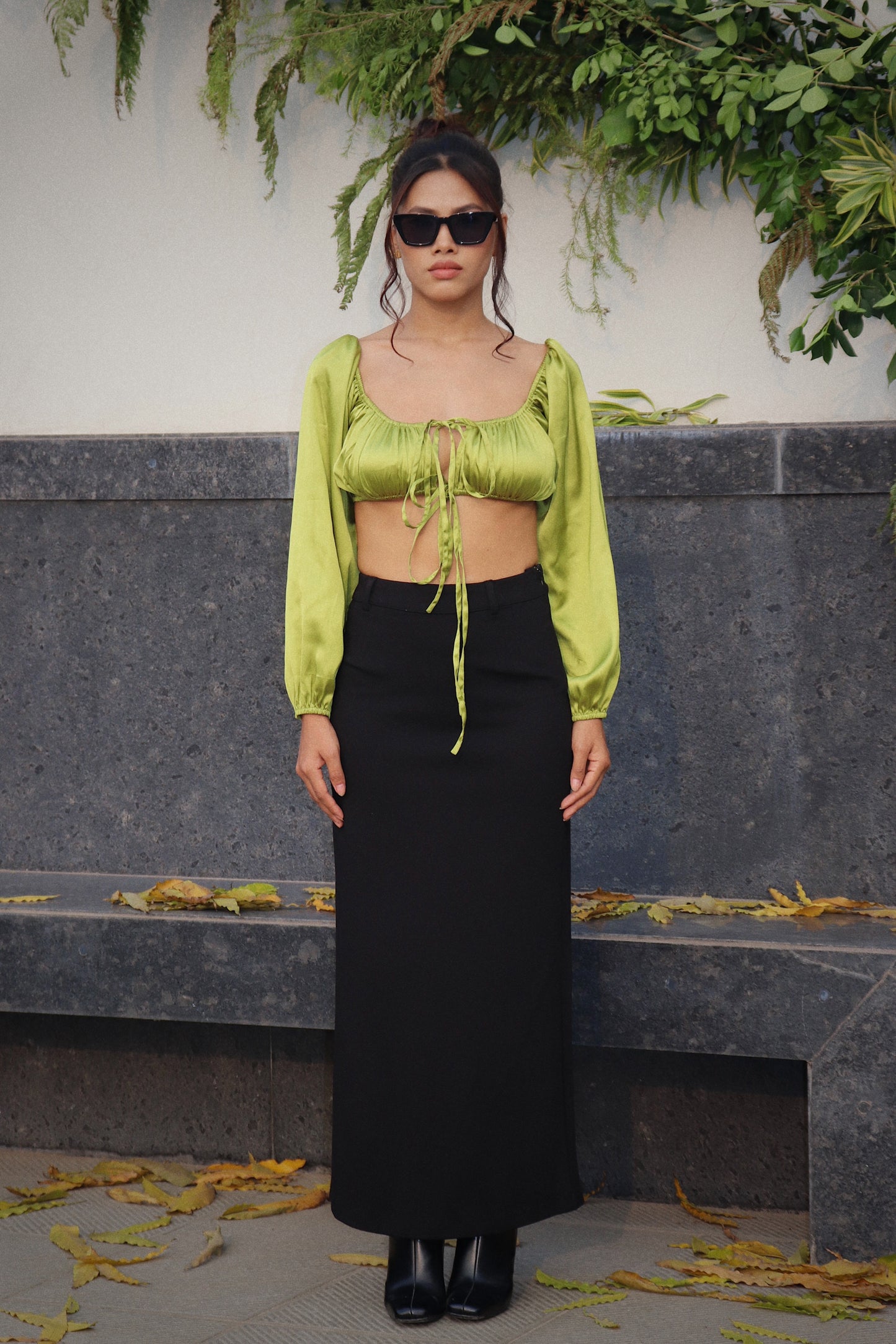 LIME GREEN GLOW SATIN CROP TOP