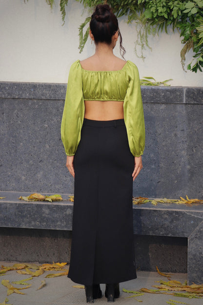 LIME GREEN GLOW SATIN CROP TOP