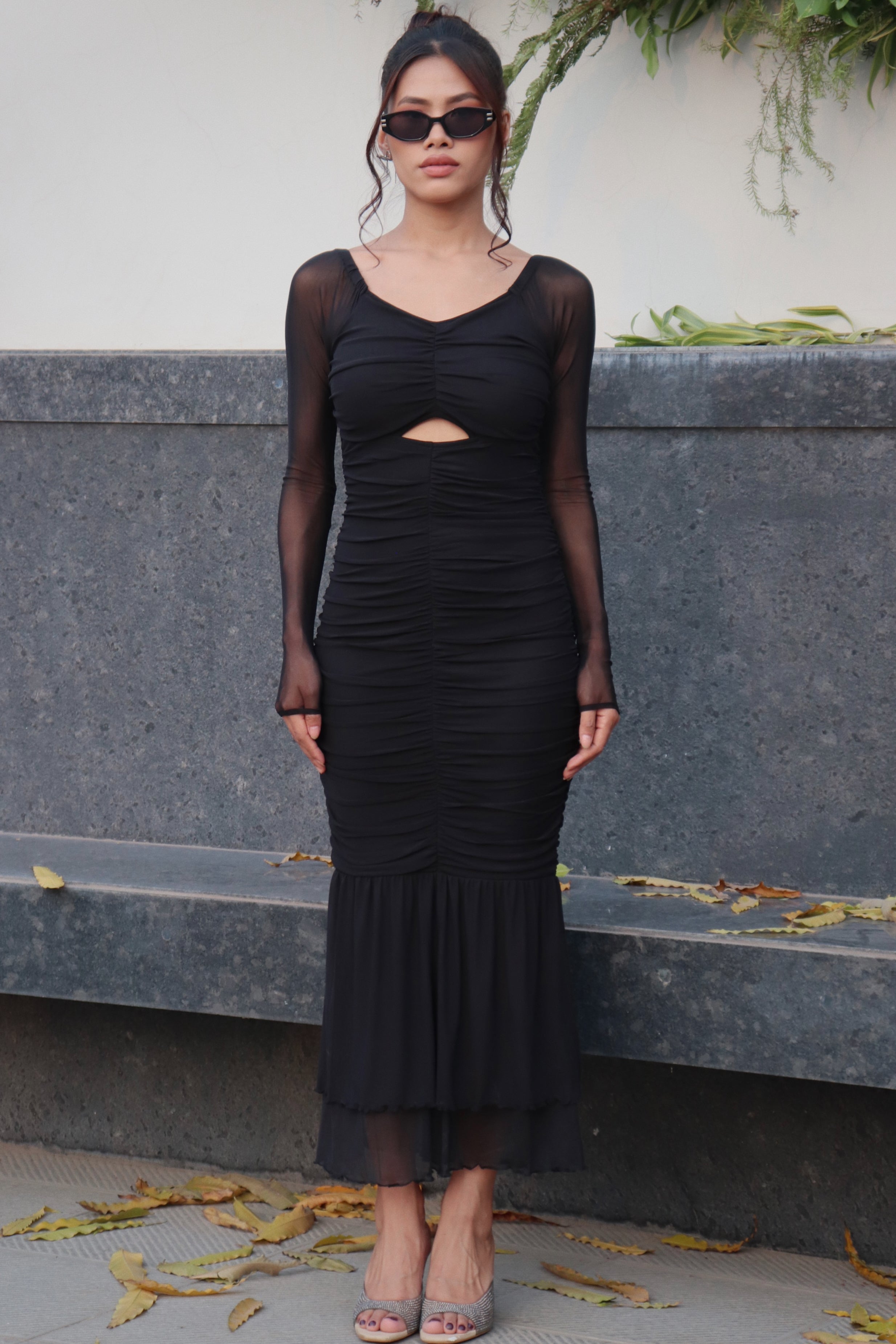 BLACK RUCHED MESH BODYCON DRESS shop and yours BLACK RUCHED MESH BODYCON DRESS shop and yours