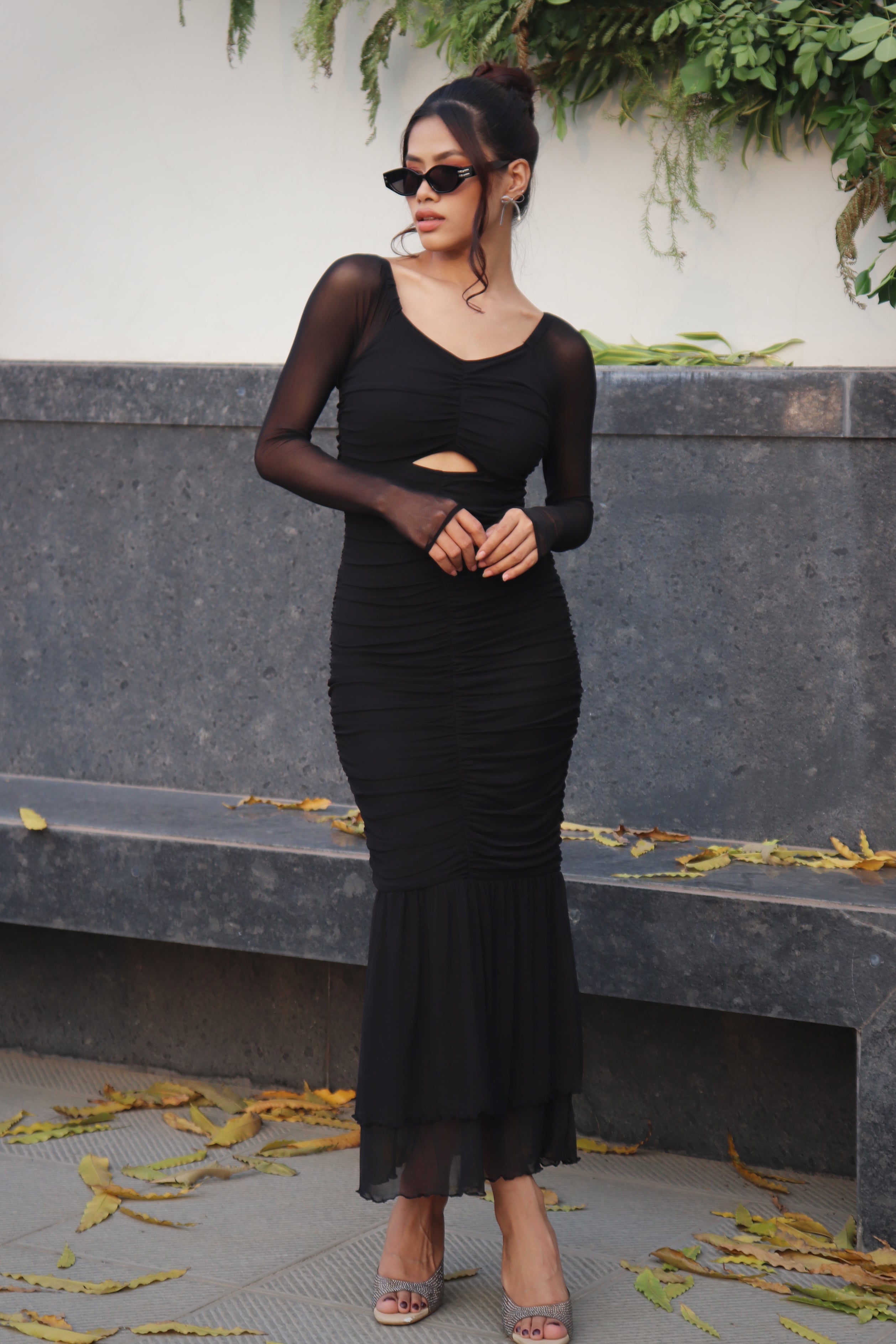 BLACK RUCHED MESH BODYCON DRESS shop and yours BLACK RUCHED MESH BODYCON DRESS shop and yours
